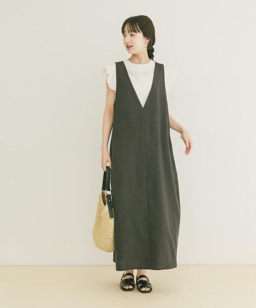 ITEMS URBANRESEARCH(アイテムズ アーバンリサーチ)の「『イージーケア/接触冷感/UVカット』SMOOTH LINEN TOUCH ジャンスカ(ジャンパースカート・レディース・キャメル/チャコールグレー・FREE)」の4枚目の写真