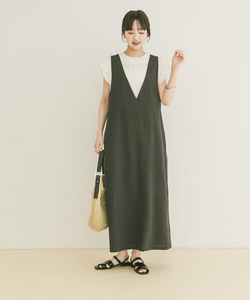 ITEMS URBANRESEARCH(アイテムズ アーバンリサーチ)の「『イージーケア/接触冷感/UVカット』SMOOTH LINEN TOUCH ジャンスカ(ジャンパースカート・レディース・キャメル/チャコールグレー・FREE)」の5枚目の写真
