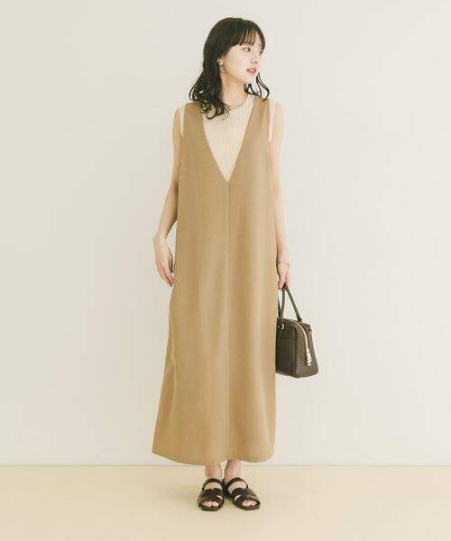 ITEMS URBANRESEARCH(アイテムズ アーバンリサーチ)の「『イージーケア/接触冷感/UVカット』SMOOTH LINEN TOUCH ジャンスカ(ジャンパースカート・レディース・キャメル/チャコールグレー・FREE)」の16枚目の写真