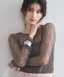 ストレッチレースクルーネックプルオーバー