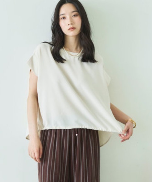 Doux archives(ドゥアルシーヴ)の「【UV・接触冷感・洗濯機可】ドロストPO(Tシャツ/カットソー・レディース・アイボリー/ブラウン/ブルーグレー・FREE)」の2枚目の写真