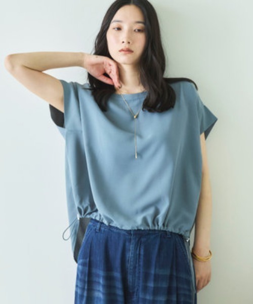 Doux archives(ドゥアルシーヴ)の「【UV・接触冷感・洗濯機可】ドロストPO(Tシャツ/カットソー・レディース・アイボリー/ブラウン/ブルーグレー・FREE)」の1枚目の写真