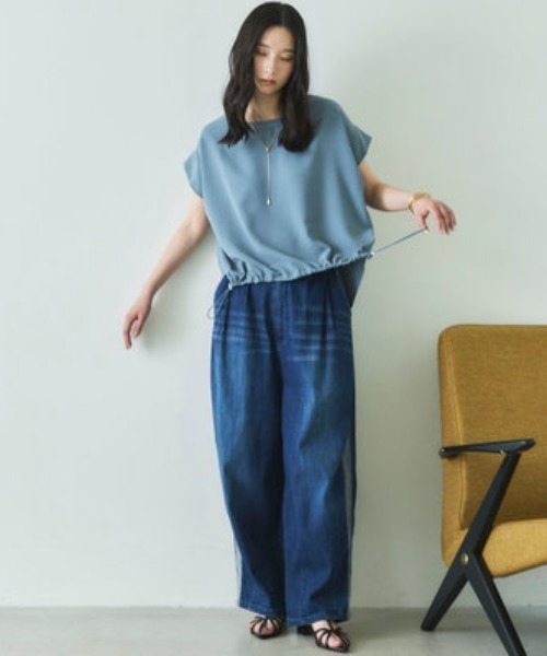 Doux archives(ドゥアルシーヴ)の「【UV・接触冷感・洗濯機可】ドロストPO(Tシャツ/カットソー・レディース・アイボリー/ブラウン/ブルーグレー・FREE)」の4枚目の写真