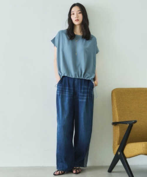 Doux archives(ドゥアルシーヴ)の「【UV・接触冷感・洗濯機可】ドロストPO(Tシャツ/カットソー・レディース・アイボリー/ブラウン/ブルーグレー・FREE)」の5枚目の写真