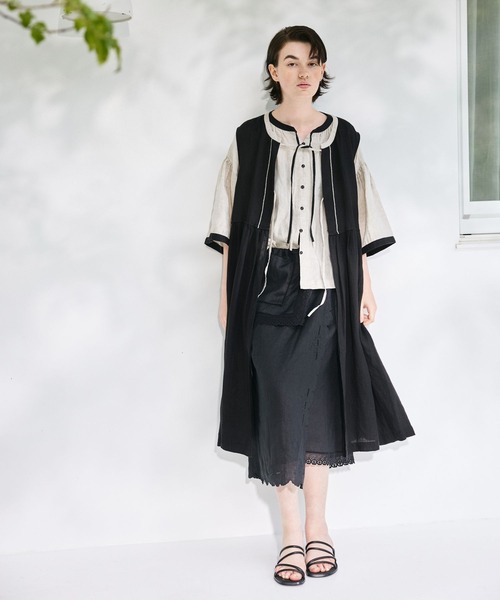 【新品】 natural by clip リネン配色リボンジレ ナチュラル natural by clip》リネン配色リボンジレ（ワンピース）｜studio CLIP