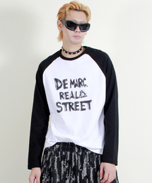テキストラグラン配色長袖Tシャツブラック&ホワイト