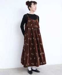 秋の草花 ベロア刺繍キャミワンピース