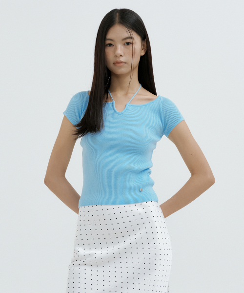 LUCIR ZU（ルシールズ）の「Strap Neck Ribbed Knit Top (sky blue)（ニット/セーター・レディース・その他・FREE）」の3枚目の写真