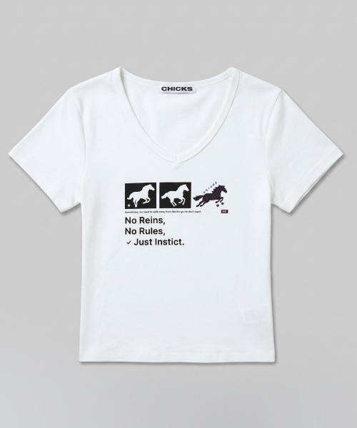 CHICKS(チックス)の「ニョンイXチックス インスティンクト ドット ホース Vネック スリム 半袖Tシャツ ホワイト(Tシャツ/カットソー・レディース・ホワイト・ONE SIZE)」の5枚目の写真