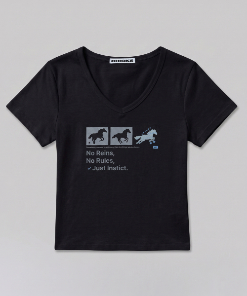 CHICKS(チックス)の「ニョンイXチックス インスティンクト ドット ホース Vネック スリム 半袖Tシャツ ホワイト(Tシャツ/カットソー・レディース・ホワイト・ONE SIZE)」の6枚目の写真
