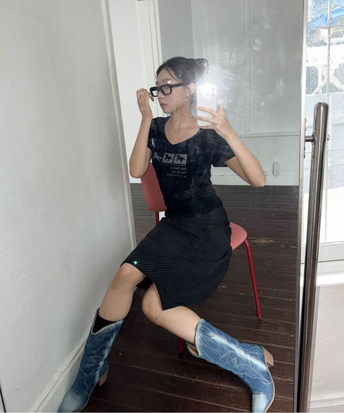 CHICKS(チックス)の「ニョンイXチックス インスティンクト ドット ホース Vネック スリム 半袖Tシャツ ホワイト(Tシャツ/カットソー・レディース・ホワイト・ONE SIZE)」の12枚目の写真
