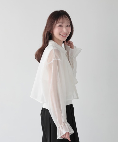 Mirenue(ミレニュー)の「ショート丈シアーブラウス(シャツ/ブラウス・レディース・ピンク/ブラック/ホワイト・FREE)」の11枚目の写真