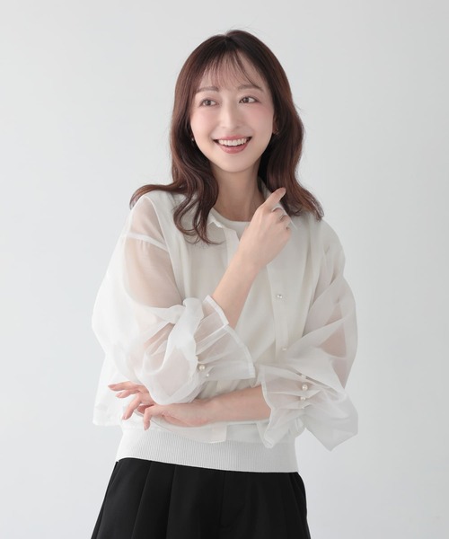Mirenue(ミレニュー)の「ショート丈シアーブラウス(シャツ/ブラウス・レディース・ピンク/ブラック/ホワイト・FREE)」の8枚目の写真