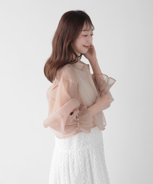 Mirenue(ミレニュー)の「ショート丈シアーブラウス(シャツ/ブラウス・レディース・ピンク/ブラック/ホワイト・FREE)」の4枚目の写真
