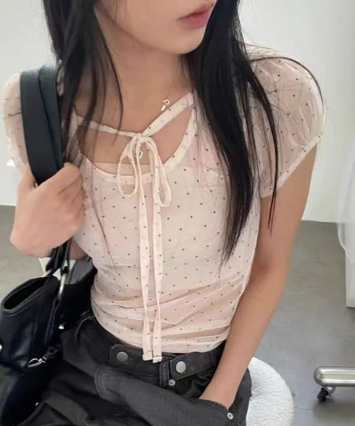 Achic(アシック)の「ドットチュールリボンシアートップス(Tシャツ/カットソー・レディース・ブルー/ブラック/アイボリー・M)」の11枚目の写真