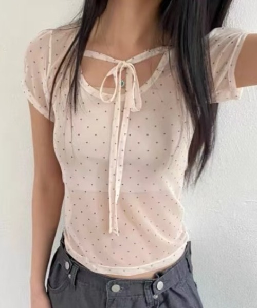 Achic(アシック)の「ドットチュールリボンシアートップス(Tシャツ/カットソー・レディース・ブルー/ブラック/アイボリー・M)」の12枚目の写真