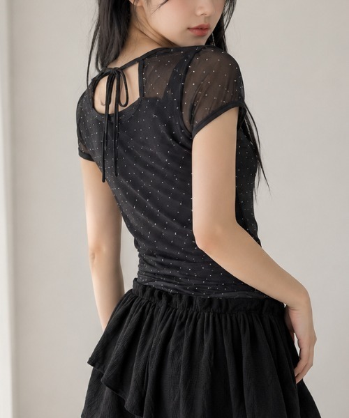 Achic(アシック)の「ドットチュールリボンシアートップス(Tシャツ/カットソー・レディース・ブルー/ブラック/アイボリー・M)」の8枚目の写真