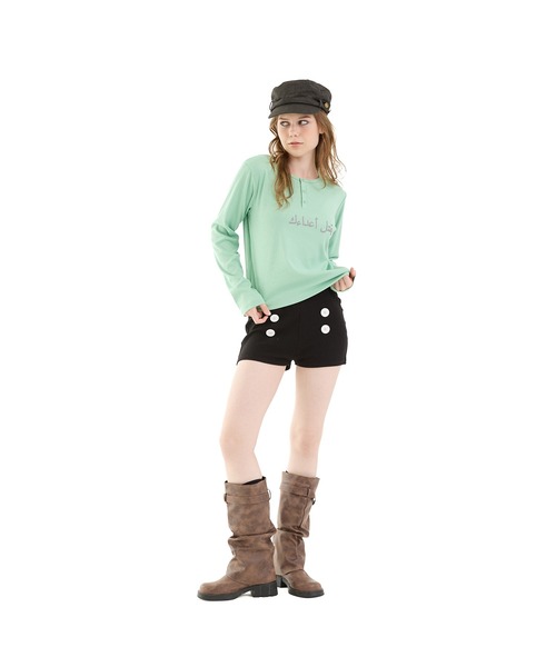 FTW(エフティダブリュー)の「RIB HENRY PRINT TOPS(Tシャツ/カットソー・レディース・ミント/カーキ/ブラック・MEDIUM/SMALL)」の6枚目の写真