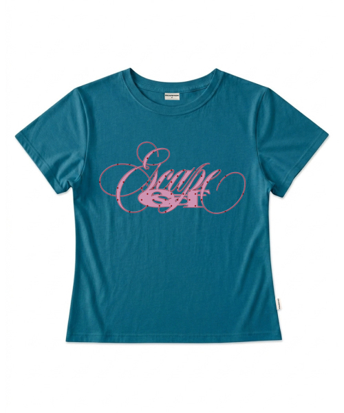 ESCAPEFROM(エスケープフロム)の「ピンクドットラインエスケープレタリングプリントスリムフィット半袖Tシャツターコイズ(Tシャツ/カットソー・レディース・その他・MEDIUM)」の1枚目の写真