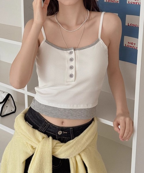 IRADOWL(アイラドール)の「カップ付きレイヤード風キャミトップス(キャミソール・レディース・ホワイト/ライトブルー/イエロー/レッド/グレー/ピンク/ブラック・FREE)」の10枚目の写真