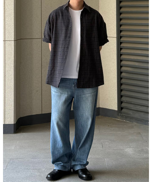 LEIRE（ルアール）の「リンクルシアサーカーチェック半袖シャツ[チャコール]（シャツ/ブラウス・メンズ・その他・MEDIUM/LARGE/X-LARGE）」の2枚目の写真