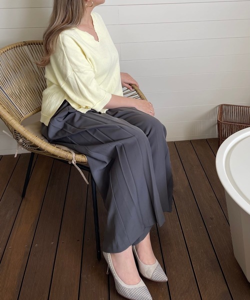 O.W(オーダブリュー)の「【Lサイズ・XLサイズ専門着痩せブランド】【美シルエット】体型カバータックワイドパンツ(その他パンツ・レディース・グレー・FREE)」の7枚目の写真