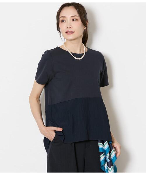 NEWYORKER(ニューヨーカー)の「【遮熱】プレーディング天竺 裾切替えカットソー(Tシャツ/カットソー・レディース・ホワイト/ネイビー・LARGE/MEDIUM)」の2枚目の写真