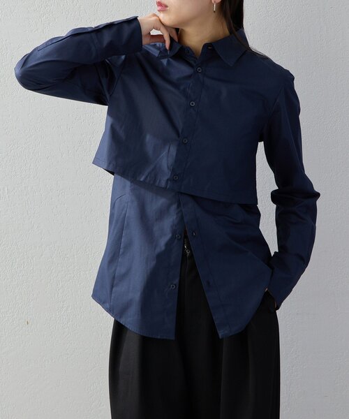 UNFORM(アンフォーム)の「【2026AW Debut】【UNFORM】レイヤードセットシャツ(シャツ/ブラウス・レディース・ネイビー/ホワイト・FREE)」の2枚目の写真