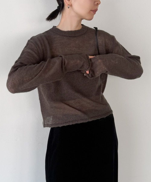 select MOCA by son(セレクトモカバイソン)の「シアーショートニットトップス【by SON】(ニット/セーター・レディース・ブラウン/ホワイト/チャコールグレー・FREE)」の1枚目の写真