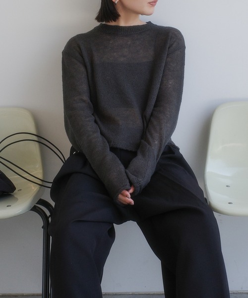 select MOCA by son(セレクトモカバイソン)の「シアーショートニットトップス【by SON】(ニット/セーター・レディース・ブラウン/ホワイト/チャコールグレー・FREE)」の8枚目の写真