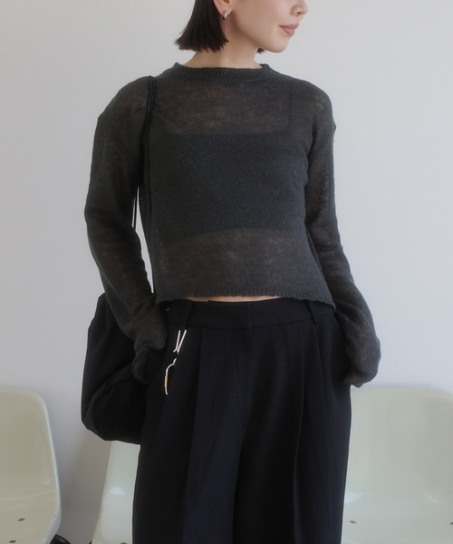select MOCA by son(セレクトモカバイソン)の「シアーショートニットトップス【by SON】(ニット/セーター・レディース・ブラウン/ホワイト/チャコールグレー・FREE)」の10枚目の写真