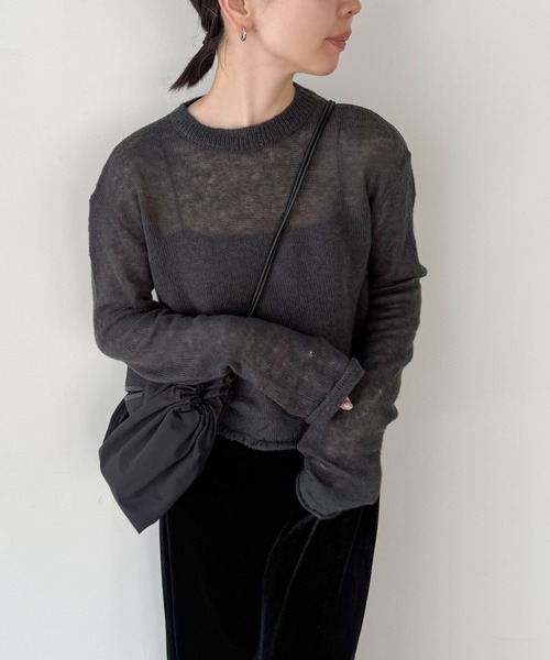 select MOCA by son(セレクトモカバイソン)の「シアーショートニットトップス【by SON】(ニット/セーター・レディース・ブラウン/ホワイト/チャコールグレー・FREE)」の13枚目の写真