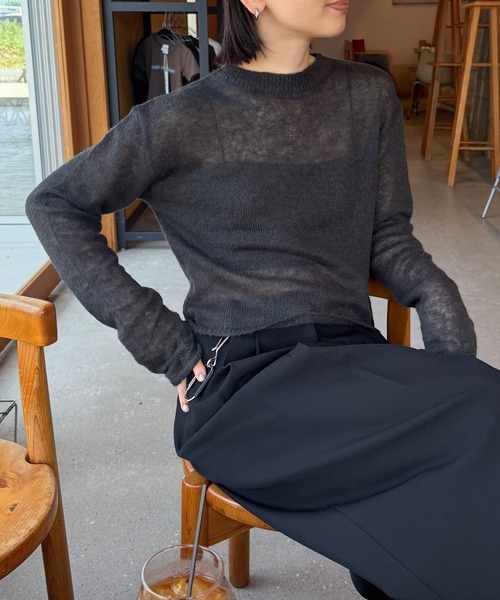 select MOCA by son(セレクトモカバイソン)の「シアーショートニットトップス【by SON】(ニット/セーター・レディース・ブラウン/ホワイト/チャコールグレー・FREE)」の7枚目の写真