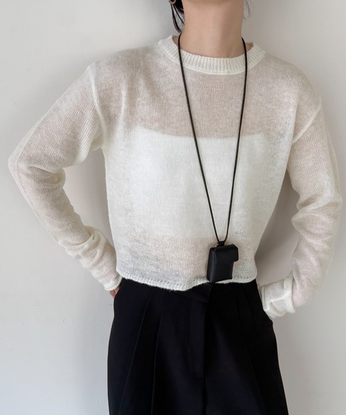 select MOCA by son(セレクトモカバイソン)の「シアーショートニットトップス【by SON】(ニット/セーター・レディース・ブラウン/ホワイト/チャコールグレー・FREE)」の20枚目の写真