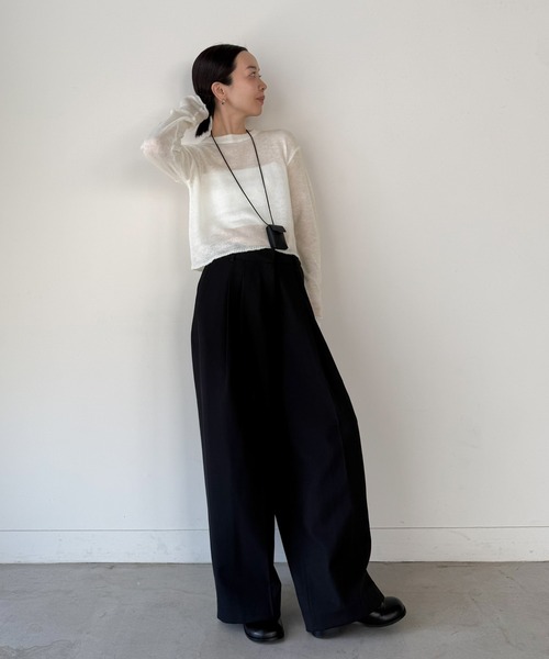 select MOCA by son(セレクトモカバイソン)の「シアーショートニットトップス【by SON】(ニット/セーター・レディース・ブラウン/ホワイト/チャコールグレー・FREE)」の5枚目の写真