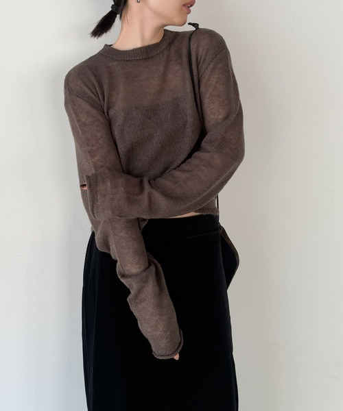 select MOCA by son(セレクトモカバイソン)の「シアーショートニットトップス【by SON】(ニット/セーター・レディース・ブラウン/ホワイト/チャコールグレー・FREE)」の22枚目の写真