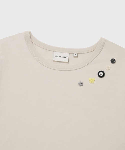Wacky WiLLy(ワッキーウィリー)の「WOMEN'S LAYERED BUTTON SHORT SLEEVE T-SHIRT(Tシャツ/カットソー・レディース・ベージュ/チャコールグレー・MEDIUM/SMALL)」の5枚目の写真