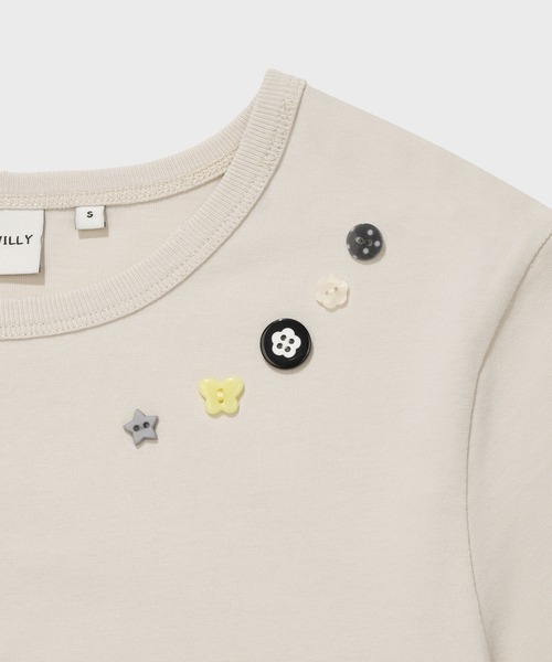 Wacky WiLLy(ワッキーウィリー)の「WOMEN'S LAYERED BUTTON SHORT SLEEVE T-SHIRT(Tシャツ/カットソー・レディース・ベージュ/チャコールグレー・MEDIUM/SMALL)」の6枚目の写真