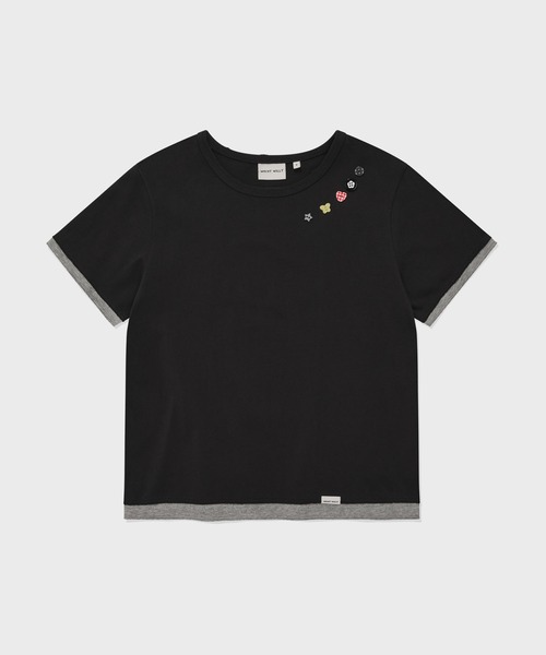 Wacky WiLLy(ワッキーウィリー)の「WOMEN'S LAYERED BUTTON SHORT SLEEVE T-SHIRT(Tシャツ/カットソー・レディース・ベージュ/チャコールグレー・MEDIUM/SMALL)」の9枚目の写真