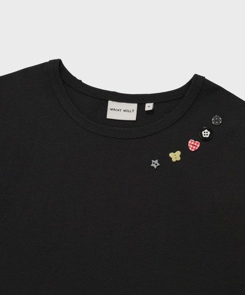 Wacky WiLLy(ワッキーウィリー)の「WOMEN'S LAYERED BUTTON SHORT SLEEVE T-SHIRT(Tシャツ/カットソー・レディース・ベージュ/チャコールグレー・MEDIUM/SMALL)」の11枚目の写真