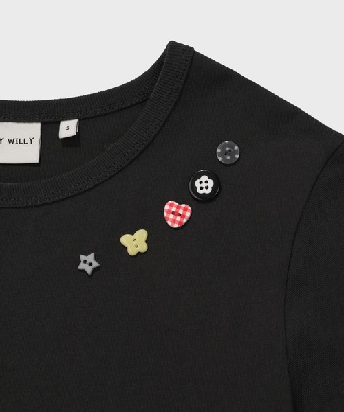 Wacky WiLLy(ワッキーウィリー)の「WOMEN'S LAYERED BUTTON SHORT SLEEVE T-SHIRT(Tシャツ/カットソー・レディース・ベージュ/チャコールグレー・MEDIUM/SMALL)」の12枚目の写真