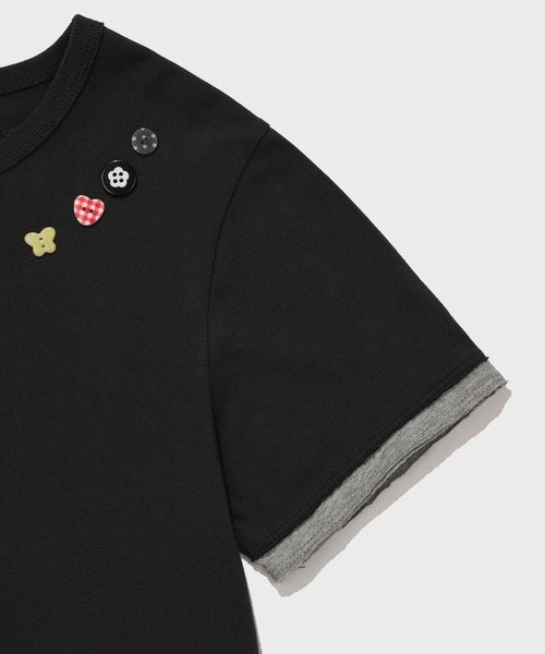 Wacky WiLLy(ワッキーウィリー)の「WOMEN'S LAYERED BUTTON SHORT SLEEVE T-SHIRT(Tシャツ/カットソー・レディース・ベージュ/チャコールグレー・MEDIUM/SMALL)」の13枚目の写真