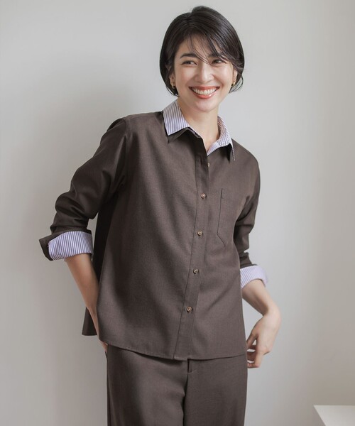 J.PRESS(ジェイプレス)の「Pe キュプラ Light ツイル ピーチ ウールライク シャツ(シャツ/ブラウス・レディース・グレー系/ブラウン系・11/9)」の1枚目の写真