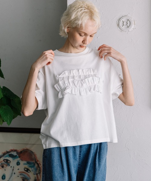 POU DOU DOU(プードゥドゥ)の「ウェーブフリルデザインTee(Tシャツ/カットソー・レディース・オフホワイト/ブルー/ダークグレー・3)」の8枚目の写真