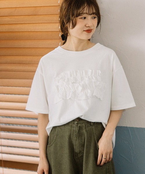 POU DOU DOU(プードゥドゥ)の「ウェーブフリルデザインTee(Tシャツ/カットソー・レディース・オフホワイト/ブルー/ダークグレー・3)」の9枚目の写真