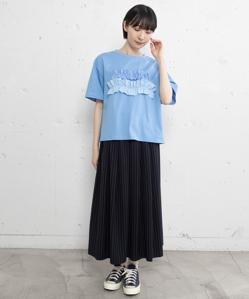 POU DOU DOU(プードゥドゥ)の「ウェーブフリルデザインTee(Tシャツ/カットソー・レディース・オフホワイト/ブルー/ダークグレー・3)」の16枚目の写真