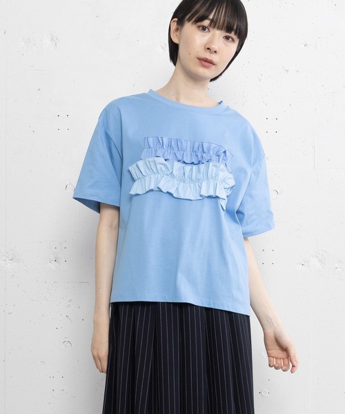 POU DOU DOU(プードゥドゥ)の「ウェーブフリルデザインTee(Tシャツ/カットソー・レディース・オフホワイト/ブルー/ダークグレー・3)」の19枚目の写真