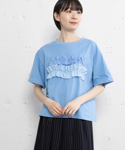 POU DOU DOU(プードゥドゥ)の「ウェーブフリルデザインTee(Tシャツ/カットソー・レディース・オフホワイト/ブルー/ダークグレー・3)」の20枚目の写真