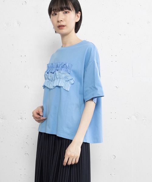 POU DOU DOU(プードゥドゥ)の「ウェーブフリルデザインTee(Tシャツ/カットソー・レディース・オフホワイト/ブルー/ダークグレー・3)」の21枚目の写真