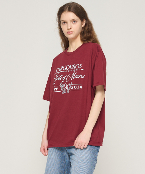 CARGOBROS FOR WOMAN(カーゴブロスフォーウィメン)の「ステートオブメインレタリング半袖Tシャツ(ワイン)(Tシャツ/カットソー・レディース・その他・2XL/SMALL/LARGE/MEDIUM/X-LARGE)」の3枚目の写真